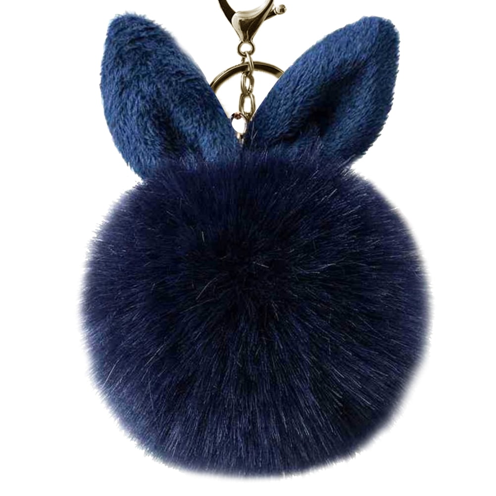 Bling Rhinestone Bunny Rabbit Puffy Tassel Key Chain Purse Charm