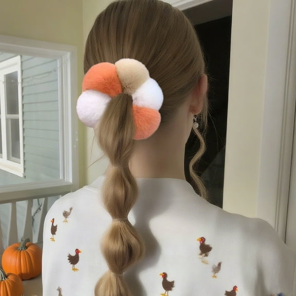 Pom Pom Hair Ties Elastic Ponytail Holders Soft Hair Accessories for Women Daily Wear Cute Puff Ball Hairbands 3.54 inch