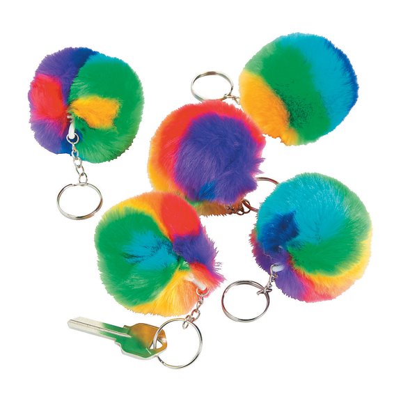 Pom Pom Key Chains - Party Favors - 12 Pieces