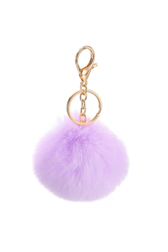 Pom Pom Keychain, 8cm Faux Rabbit Fur Puff Ball Keychain, Soft Cute Plush Fluffy Ball Key Ring for Women Purse Handbags Backpack Pendant Charm (Purple)