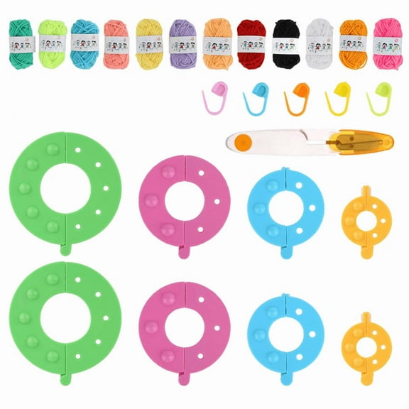 Pom Pom Maker, 4 Sizes, 4 Sizes Bobble Maker, 12 Colours Wool for Crochet Knitting, Large Set, Fluff Ball Weaver, DIY Craft Pompom Making Kit, Weaving, DIY, Wool Yarn, Knitting, Craft Project