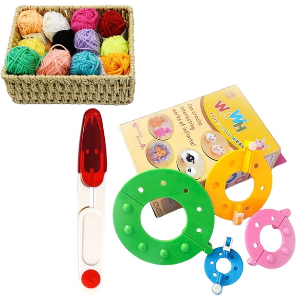 Pom Pom Maker Kit, 4 Sizes Pompom Makers with Cutter Scissors Tool DIY Set, Fluff Ball Needle Knitting Set with Sewing Scissors, Pom-pom Maker for Beginner Handmade Toy Wool Crafts