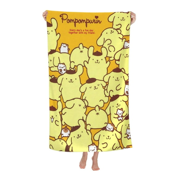 Pom Pom Purin Cartoon Beach Towel, 52x32 inch Absorbent Quick Dry Towels for Travel Sports, Lightweight Soft Microfiber Swim Pool Bath Towel for Adult Boys Girls