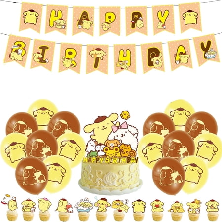 Pom Pom Purin Cartoon Theme Birthday Party Decor Supplies Kits, Including Banner, Balloons, Cake Toppers, Cupcake Toppers.
