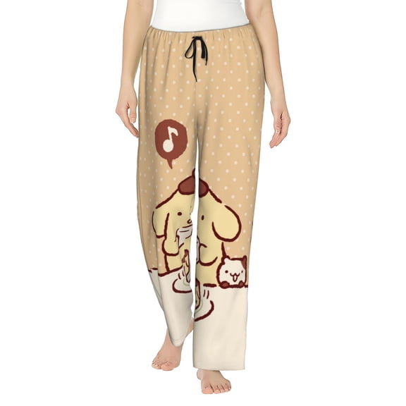 Pom Pom Purin Women's Pajama Pants Comfy Casual Loose Sleep Bottoms Pants Drawstring Wide Leg Long Lounge Pants