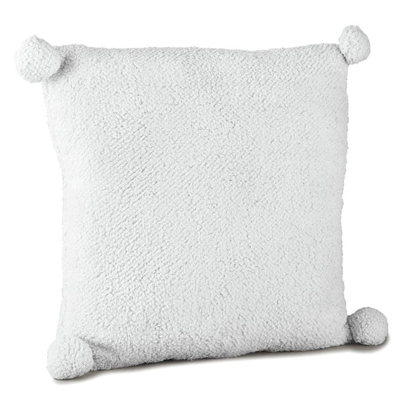 Pom-Pom Faux Shearling Gray Throw Pillow