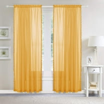 Pom-Pom Tassel Window Drapes, (Set of 2) Multipurpose Sheer Curtains, 40 X 84, Neon Yellow