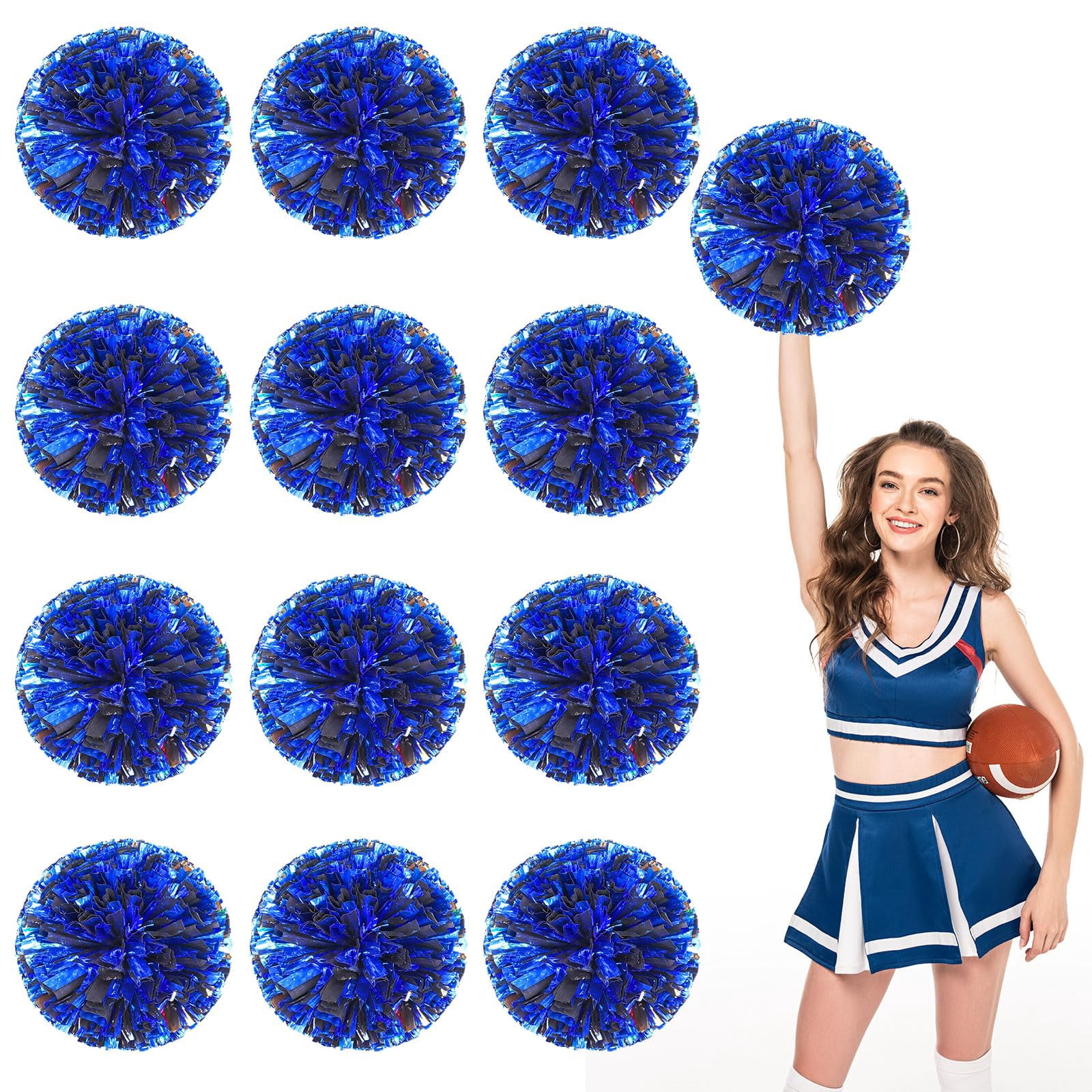 Pom Poms Cheer 12 Pcs with Four Finger Handle, Cheerleading Handheld Squad Pompoms for Sports Team Cheer Spirit Games Dance Party Adults