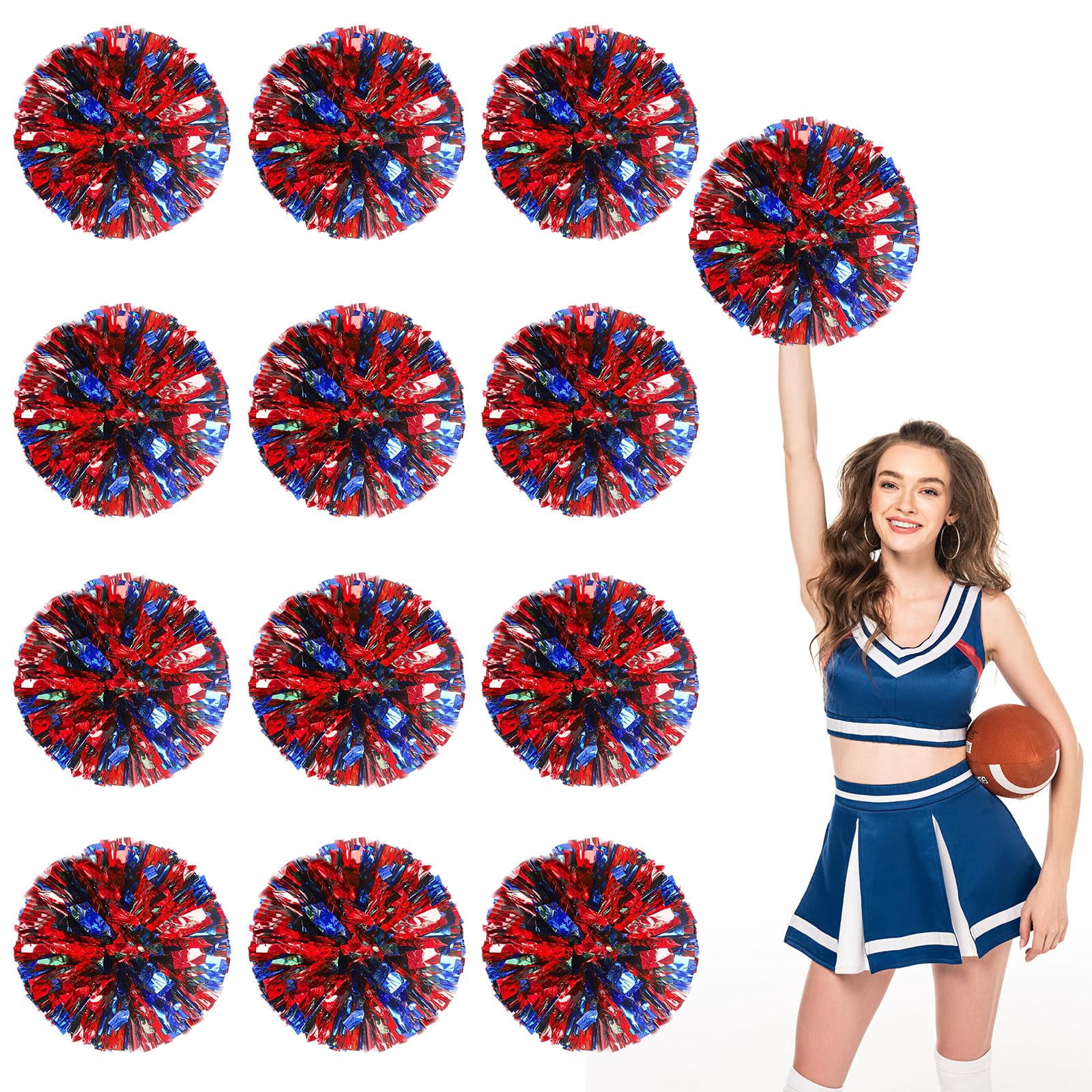Pom Poms Cheer 12 Pcs with Four Finger Handle, Cheerleading Handheld Squad Pompoms for Sports Team Cheer Spirit Games Dance Party Adults