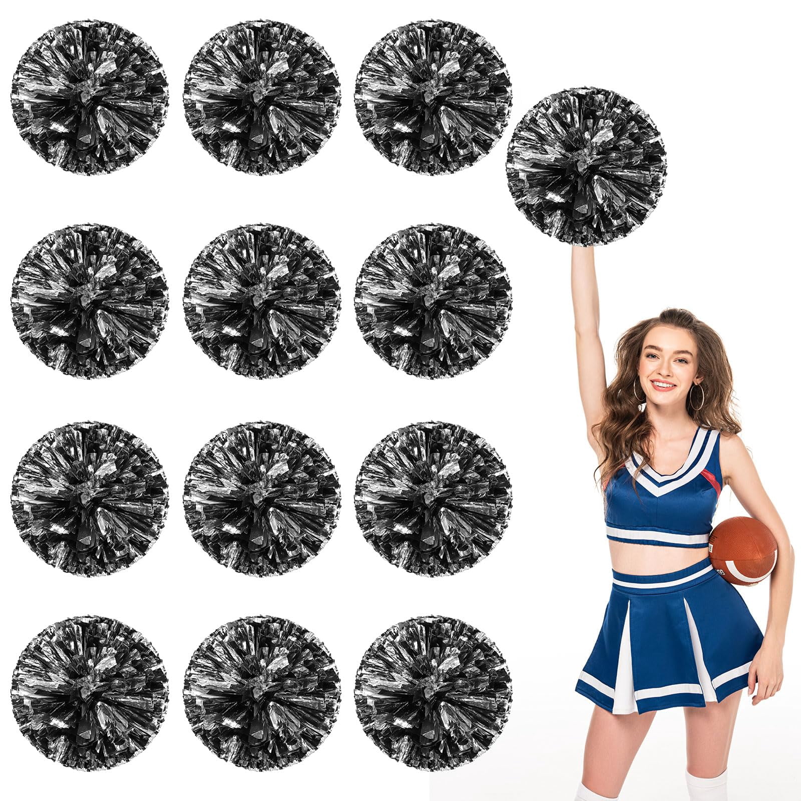 Pom Poms Cheer 12 Pcs with Four Finger Handle, Cheerleading Handheld Squad Pompoms for Sports Team Cheer Spirit Games Dance Party Adults