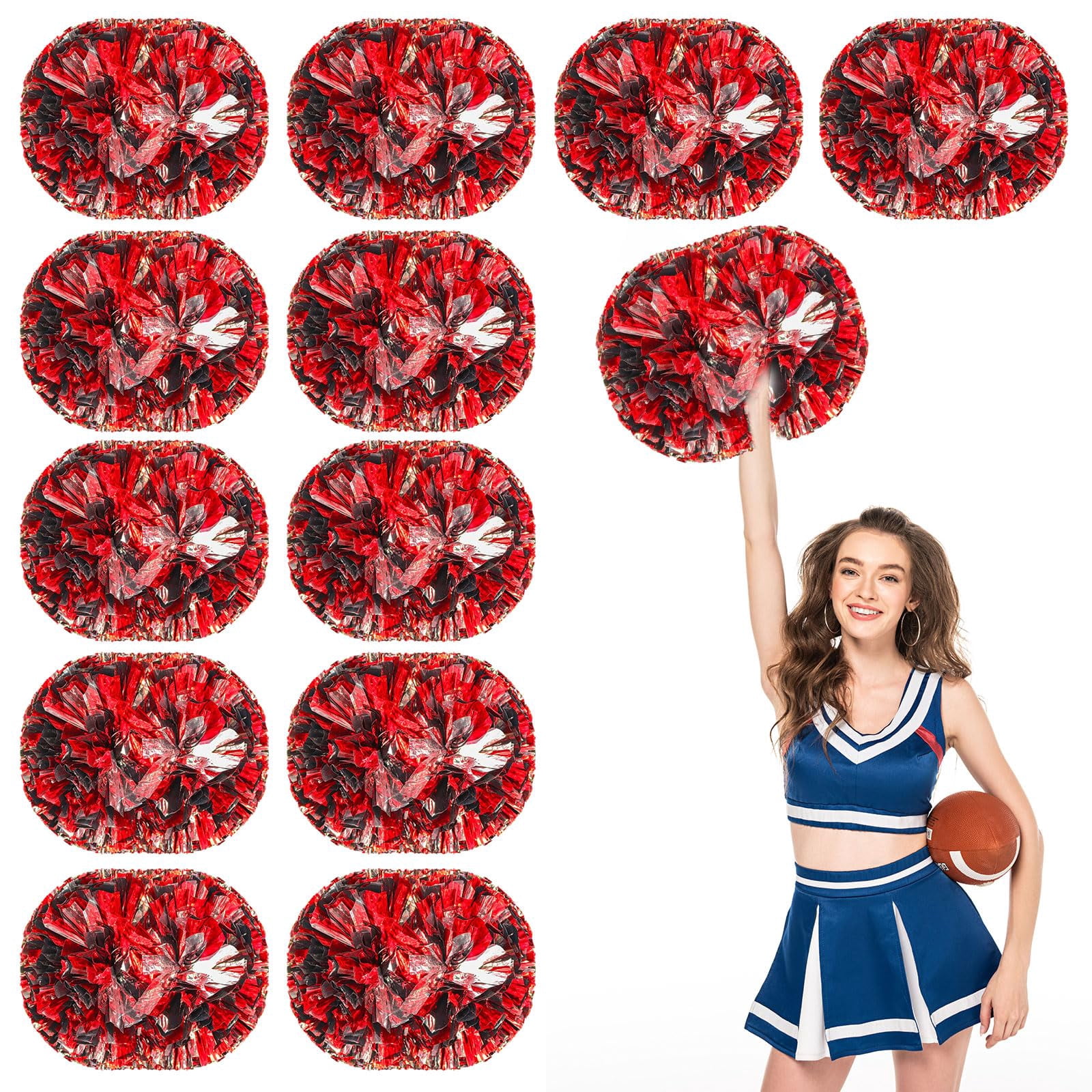 Pom Poms Cheer 12 Pcs with Handle, Cheerleading Handheld Squad Pompoms for Sports Team Spirit Games Dance Party Adults