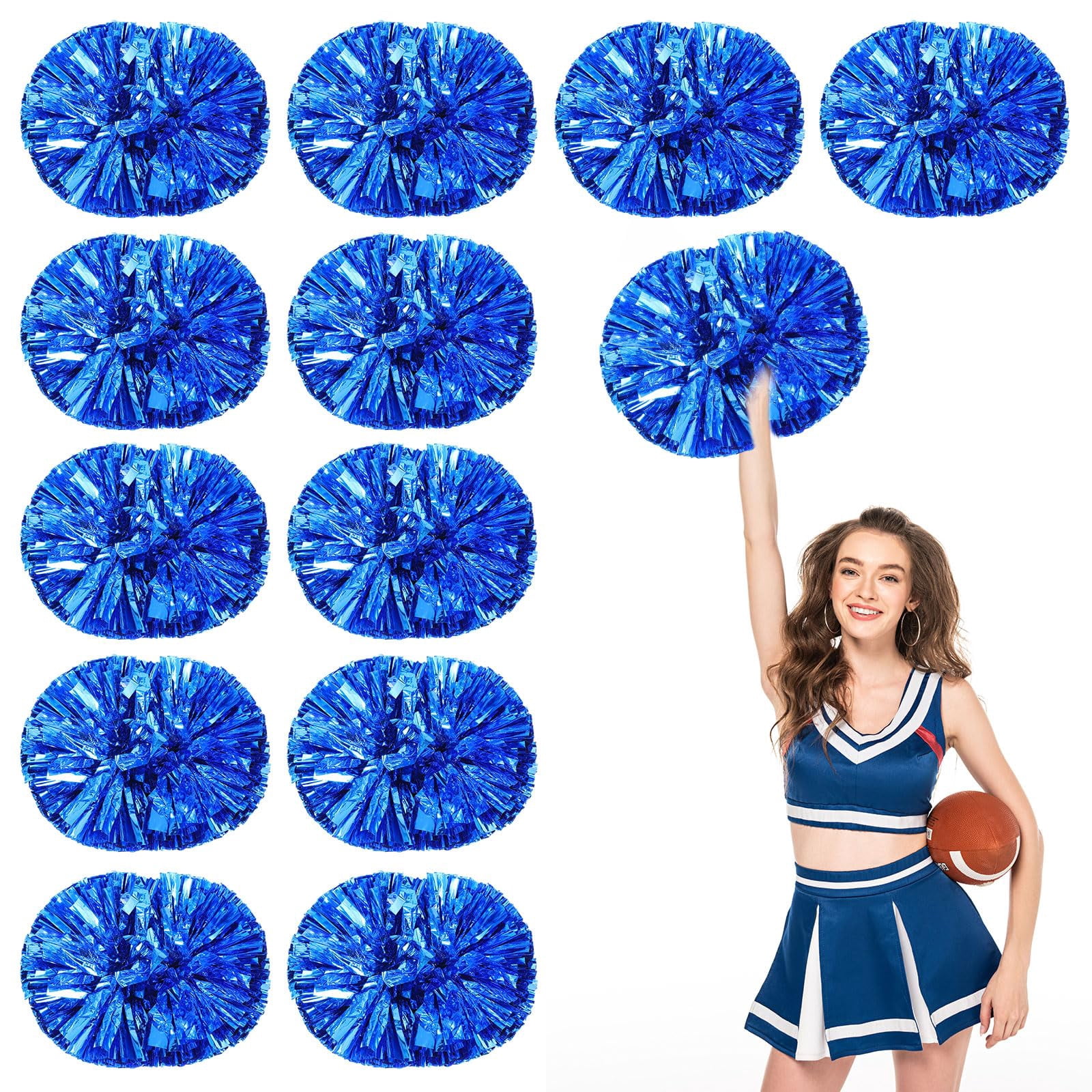 Pom Poms Cheer 12 Pcs with Handle, Cheerleading Handheld Squad Pompoms for Sports Team Spirit Games Dance Party Adults