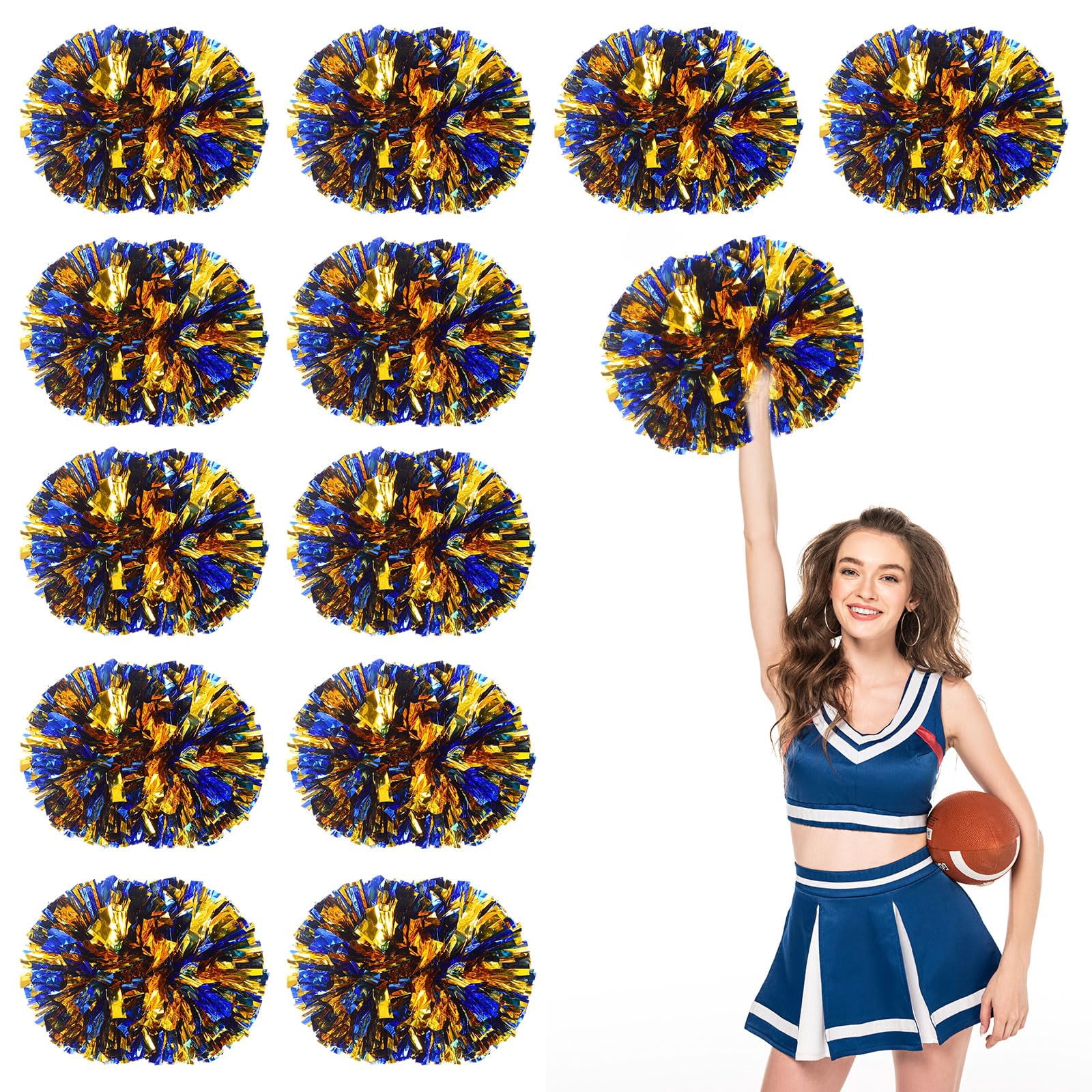 Pom Poms Cheer 12 Pcs with Handle, Cheerleading Handheld Squad Pompoms for Sports Team Spirit Games Dance Party Adults