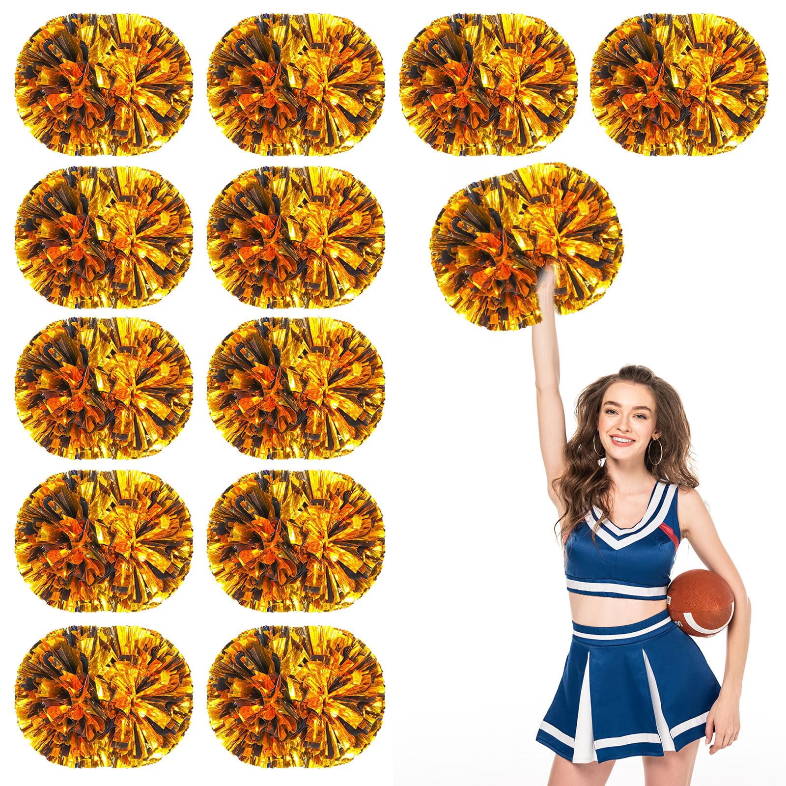 Pom Poms Cheer 12 Pcs with Handle, Cheerleading Handheld Squad Pompoms for Sports Team Spirit Games Dance Party Adults