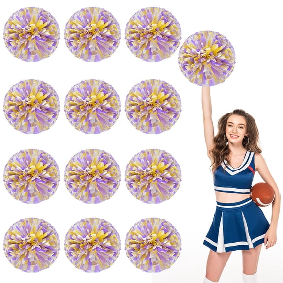 Pom Poms Cheer 12 Pieces- Cheerleading Pompoms Handheld Squad Set For Sports Team- Party- Festival- Adults Kids- Easy Fluff Design.