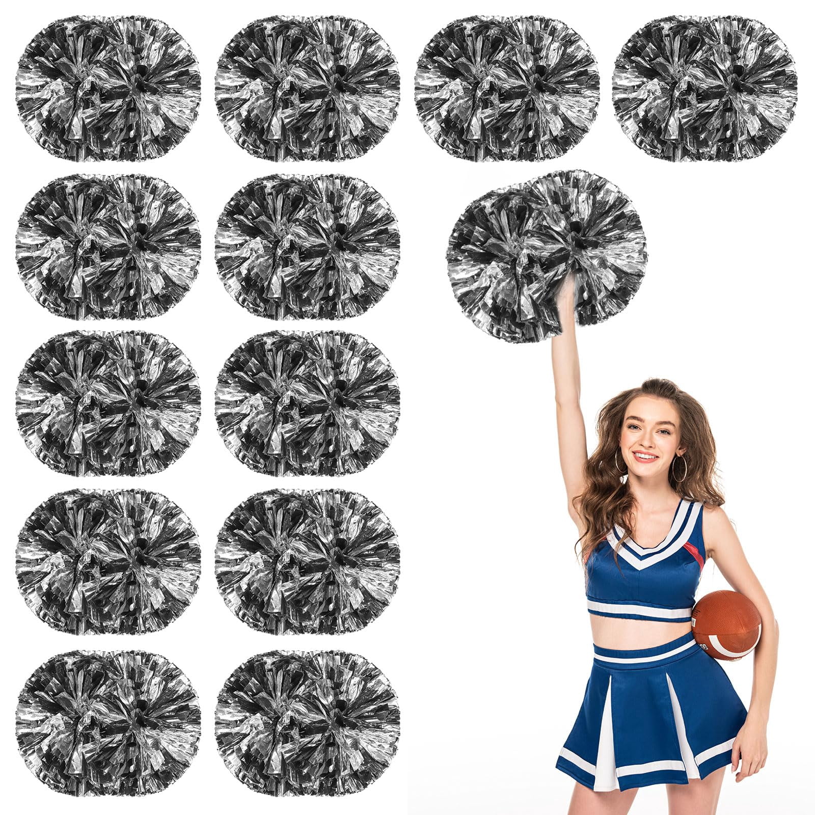 Pom Poms Cheer 14 Pcs with Handle, Cheerleading Handheld Squad Pompoms for Sports Team Spirit Games Dance Party Adults