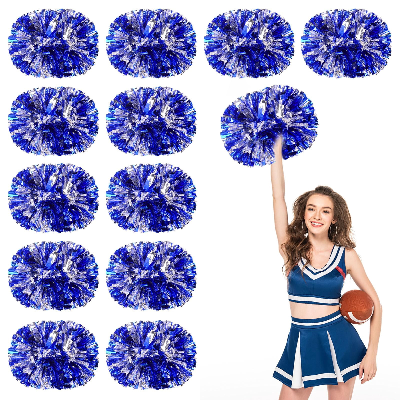 Pom Poms Cheer 14 Pcs with Handle, Cheerleading Handheld Squad Pompoms for Sports Team Spirit Games Dance Party Adults