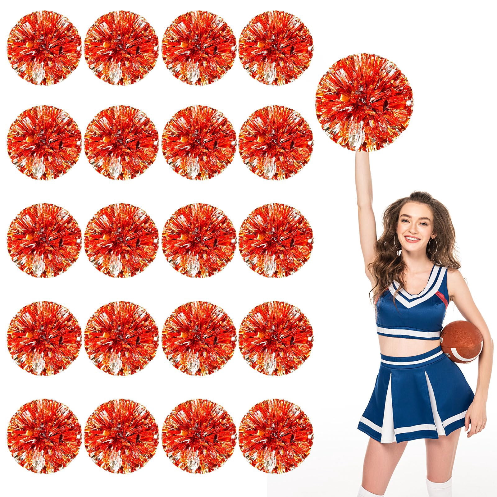 Pom Poms Cheer 18 Pcs with Four Finger Handle, Cheerleading Handheld Squad Pompoms for Sports Team Cheer Spirit Games Dance Party Adults
