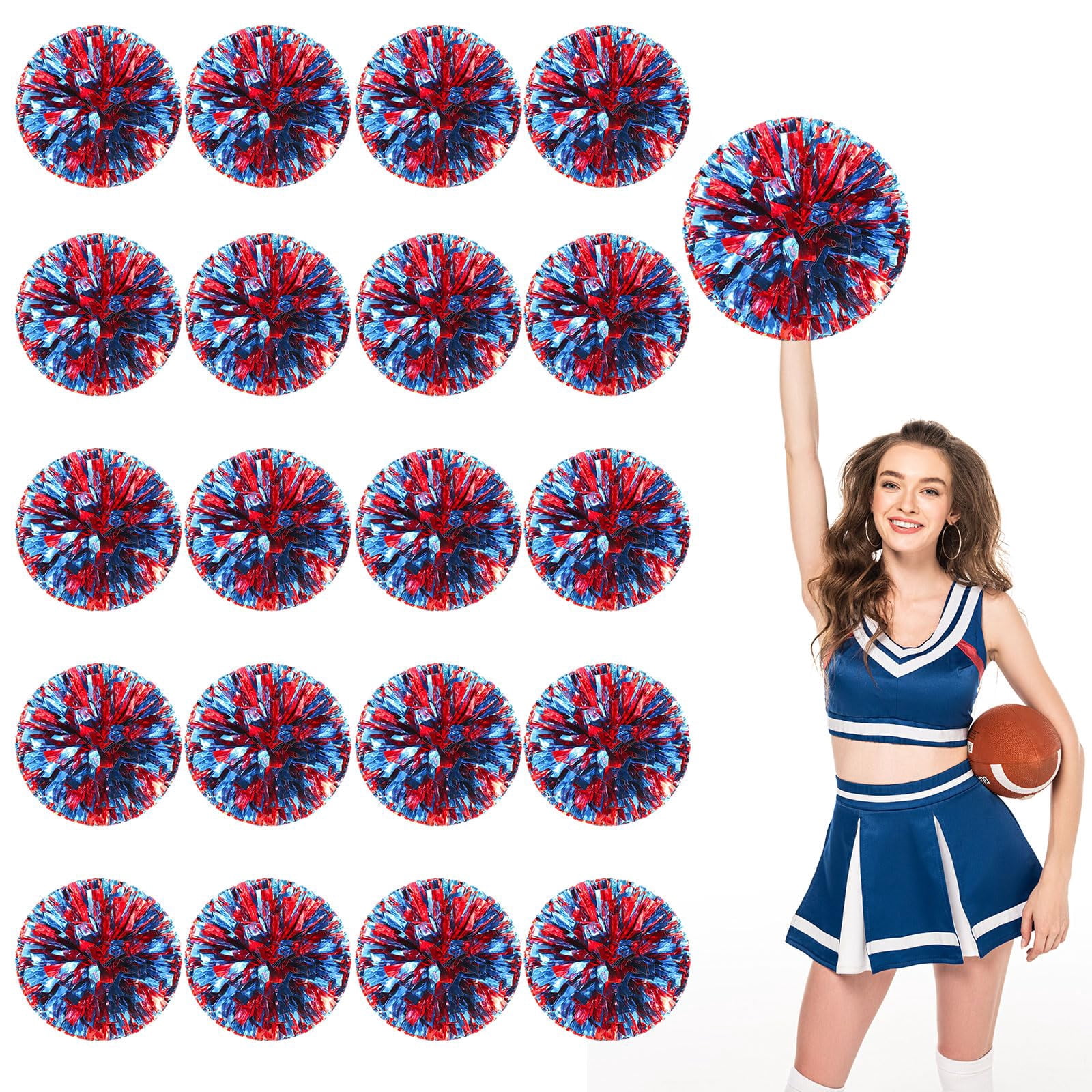 Pom Poms Cheer 18 Pcs with Four Finger Handle, Cheerleading Handheld Squad Pompoms for Sports Team Cheer Spirit Games Dance Party Adults