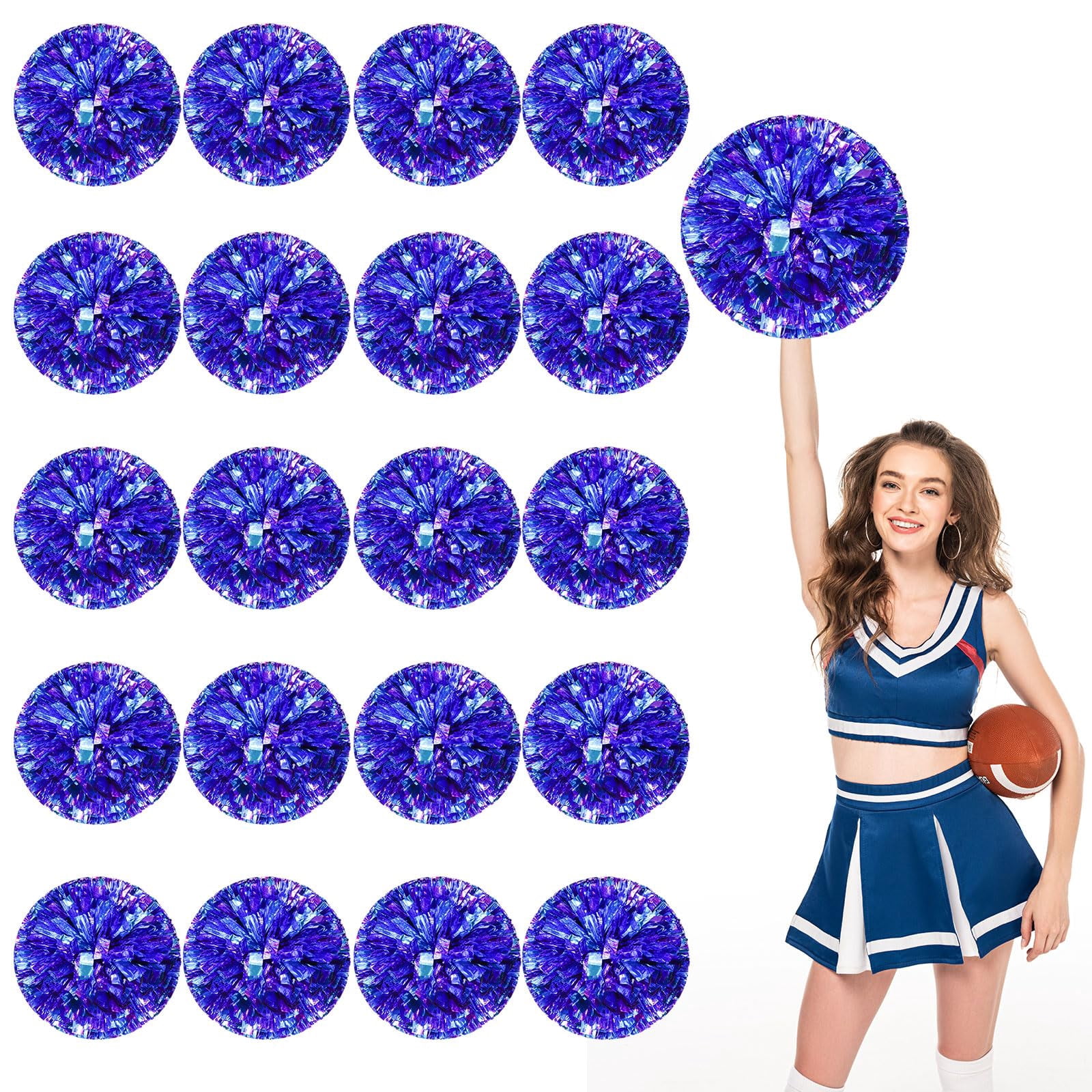Pom Poms Cheer 18 Pcs with Four Finger Handle, Cheerleading Handheld Squad Pompoms for Sports Team Cheer Spirit Games Dance Party Adults