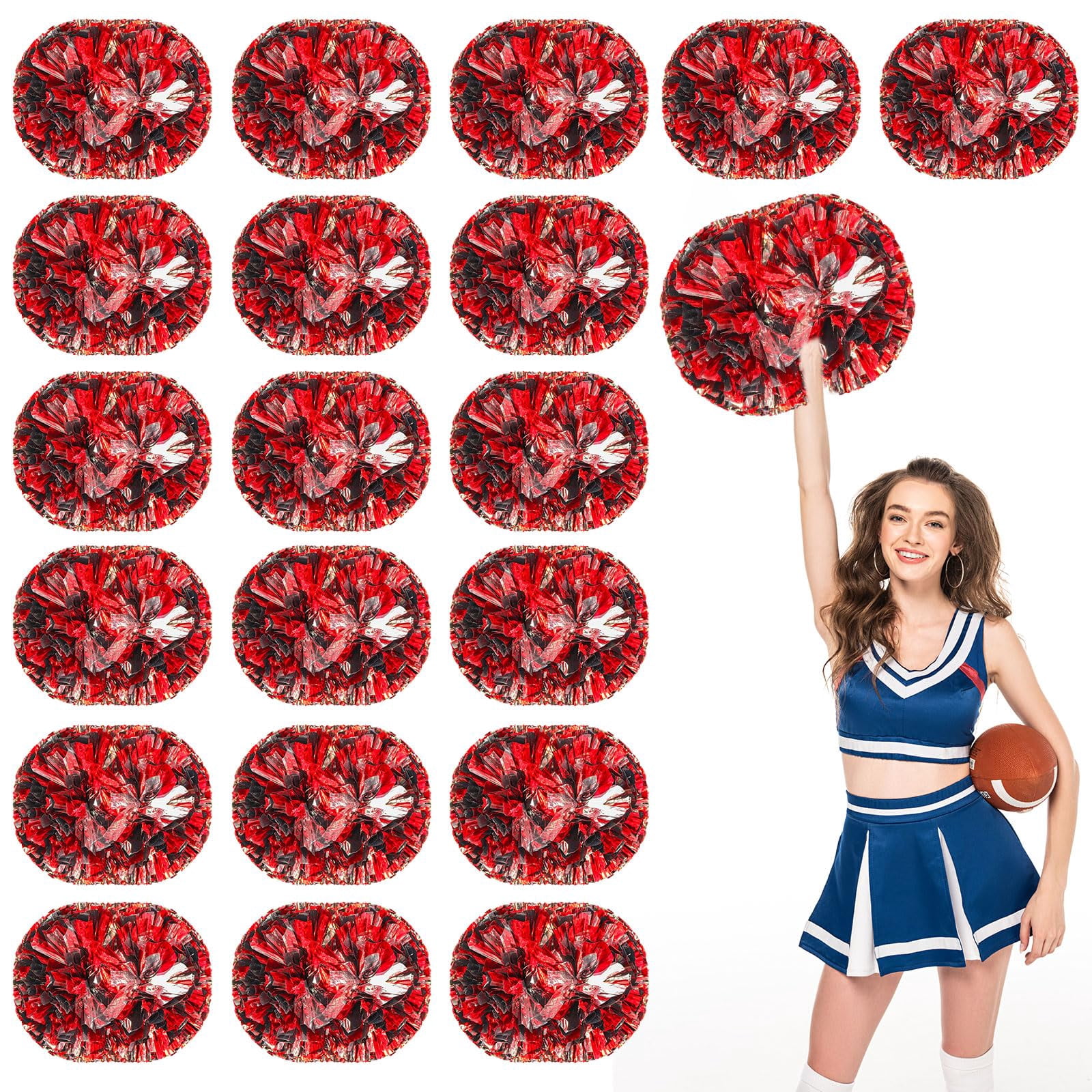 Pom Poms Cheer 18 Pcs with Handle, Cheerleading Handheld Squad Pompoms for Sports Team Spirit Games Dance Party Adults