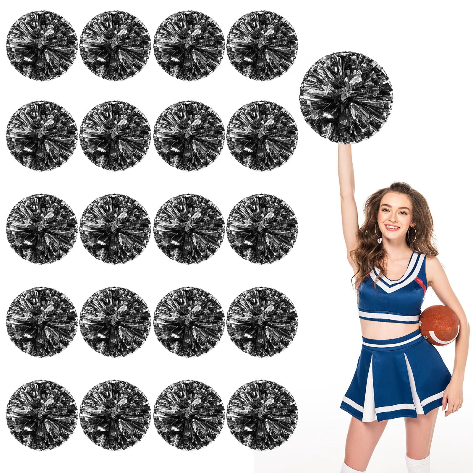 Pom Poms Cheer 20 Pcs with Four Finger Handle, Cheerleading Handheld Squad Pompoms for Sports Team Cheer Spirit Games Dance Party Adults