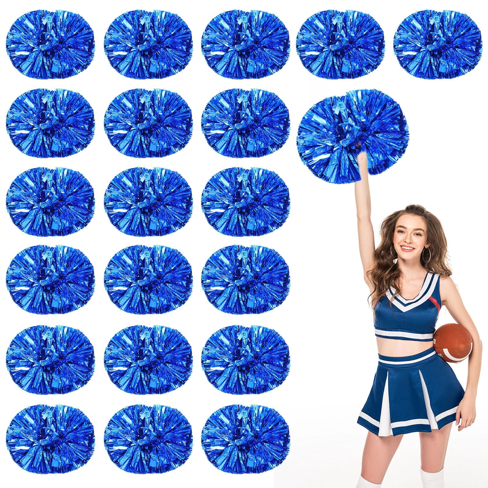Pom Poms Cheer 20 Pcs with Handle, Cheerleading Handheld Squad Pompoms for Sports Team Spirit Games Dance Party Adults