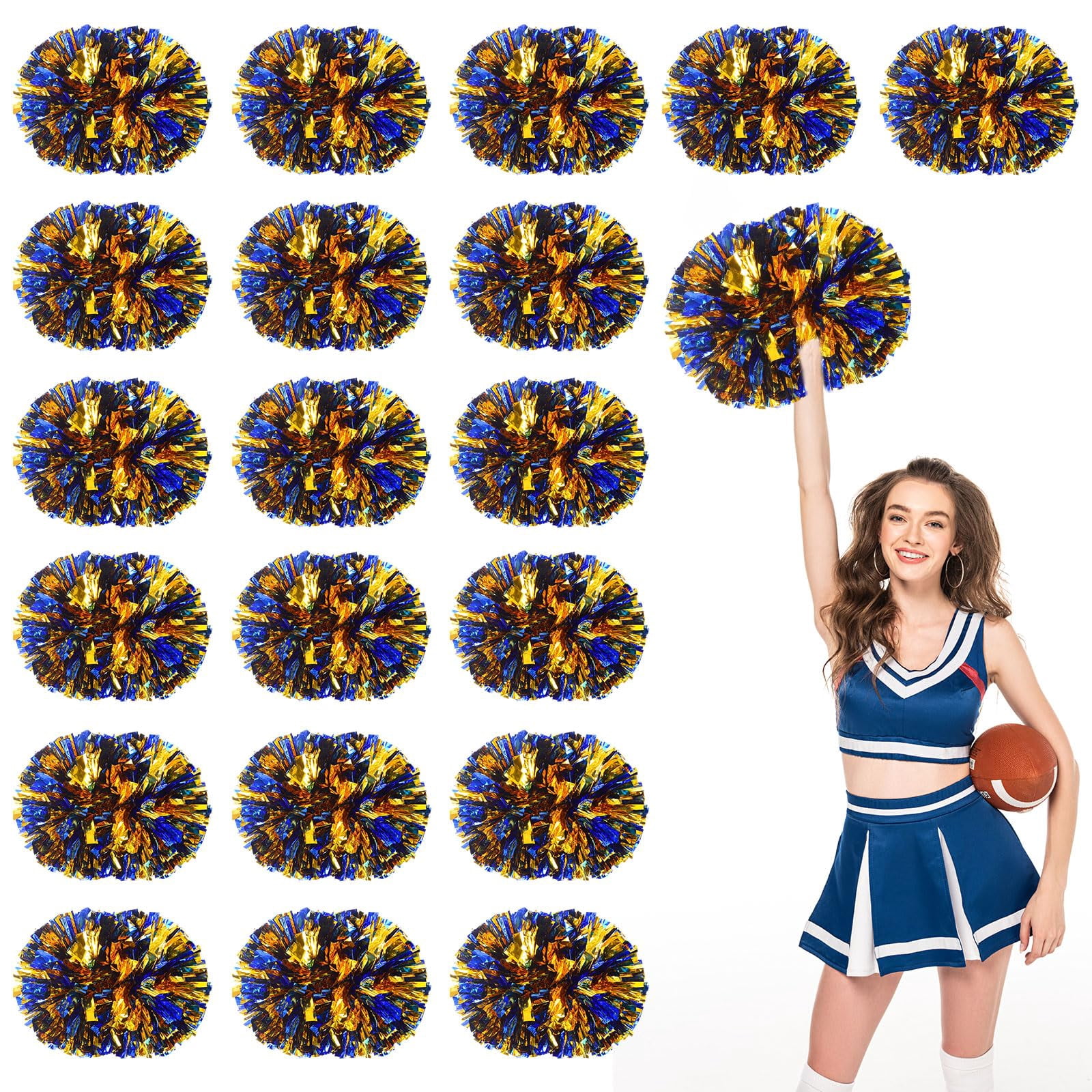 Pom Poms Cheer 20 Pcs with Handle, Cheerleading Handheld Squad Pompoms for Sports Team Spirit Games Dance Party Adults