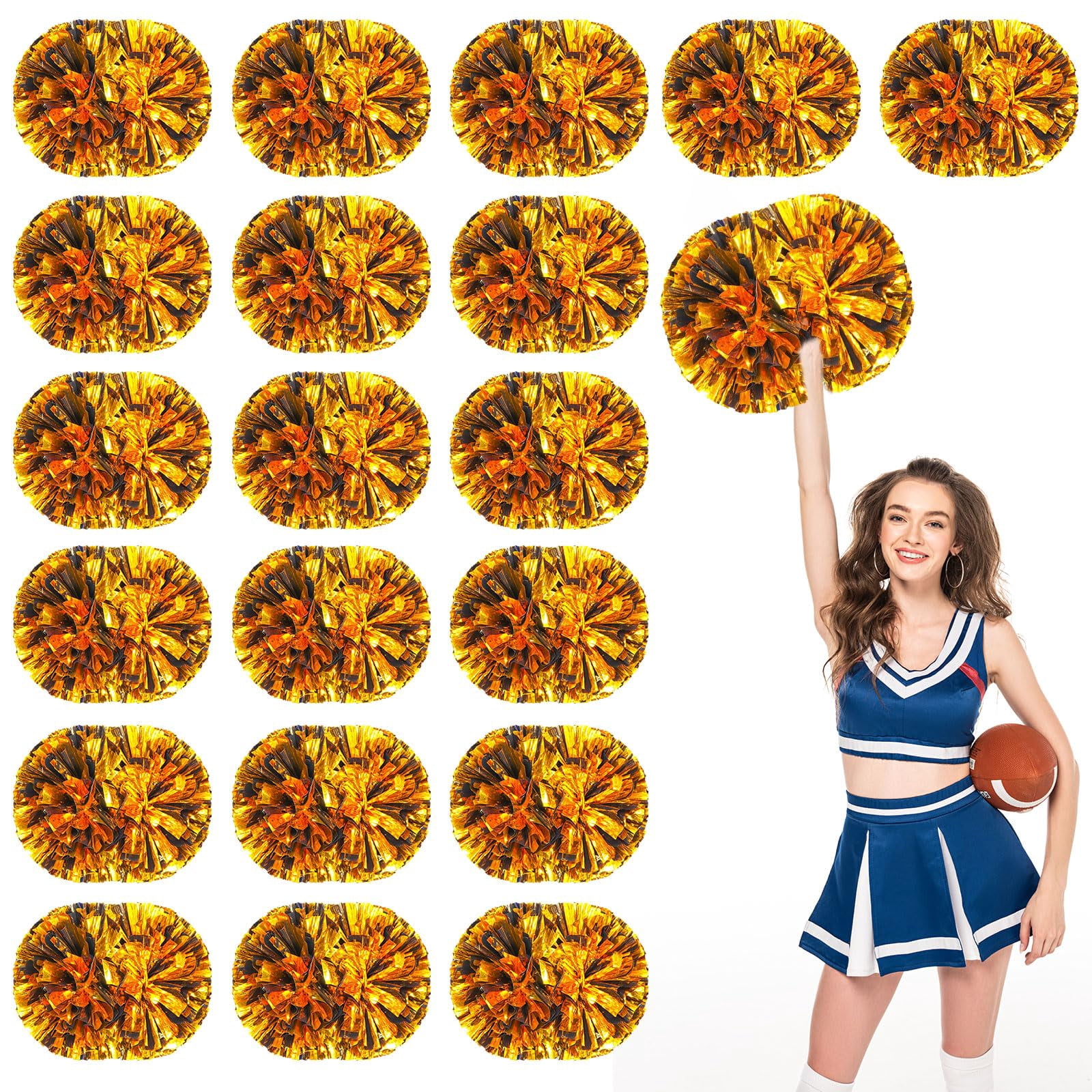 Pom Poms Cheer 20 Pcs with Handle, Cheerleading Handheld Squad Pompoms for Sports Team Spirit Games Dance Party Adults