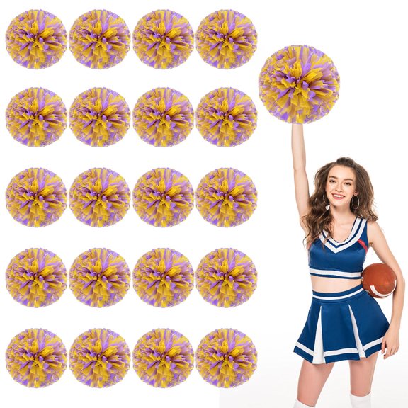Pom Poms Cheer 20 Pieces- Cheerleading Pompoms Handheld Squad Set For Sports Team- Party- Festival- Adults Kids- Easy Fluff Design.