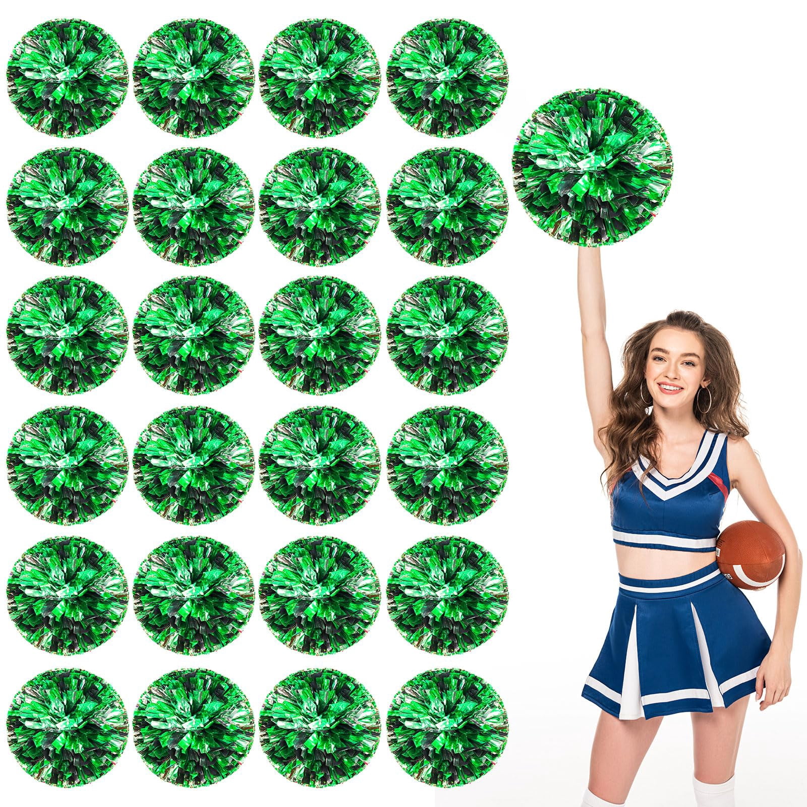 Pom Poms Cheer 24 Pcs with Four Finger Handle, Cheerleading Handheld Squad Pompoms for Sports Team Cheer Spirit Games Dance Party Adults