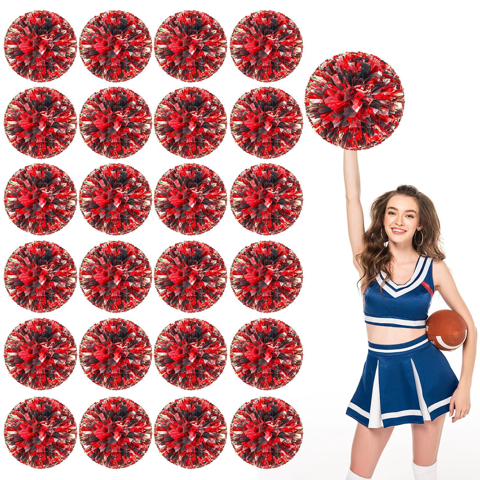 Pom Poms Cheer 24 Pcs with Four Finger Handle, Cheerleading Handheld Squad Pompoms for Sports Team Cheer Spirit Games Dance Party Adults