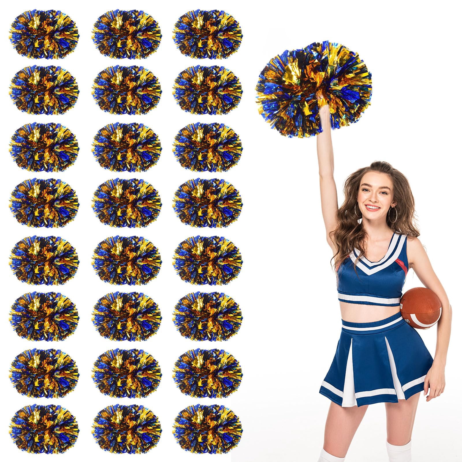 Pom Poms Cheer 24 Pcs with Handle, Cheerleading Handheld Squad Pompoms for Sports Team Spirit Games Dance Party Adults