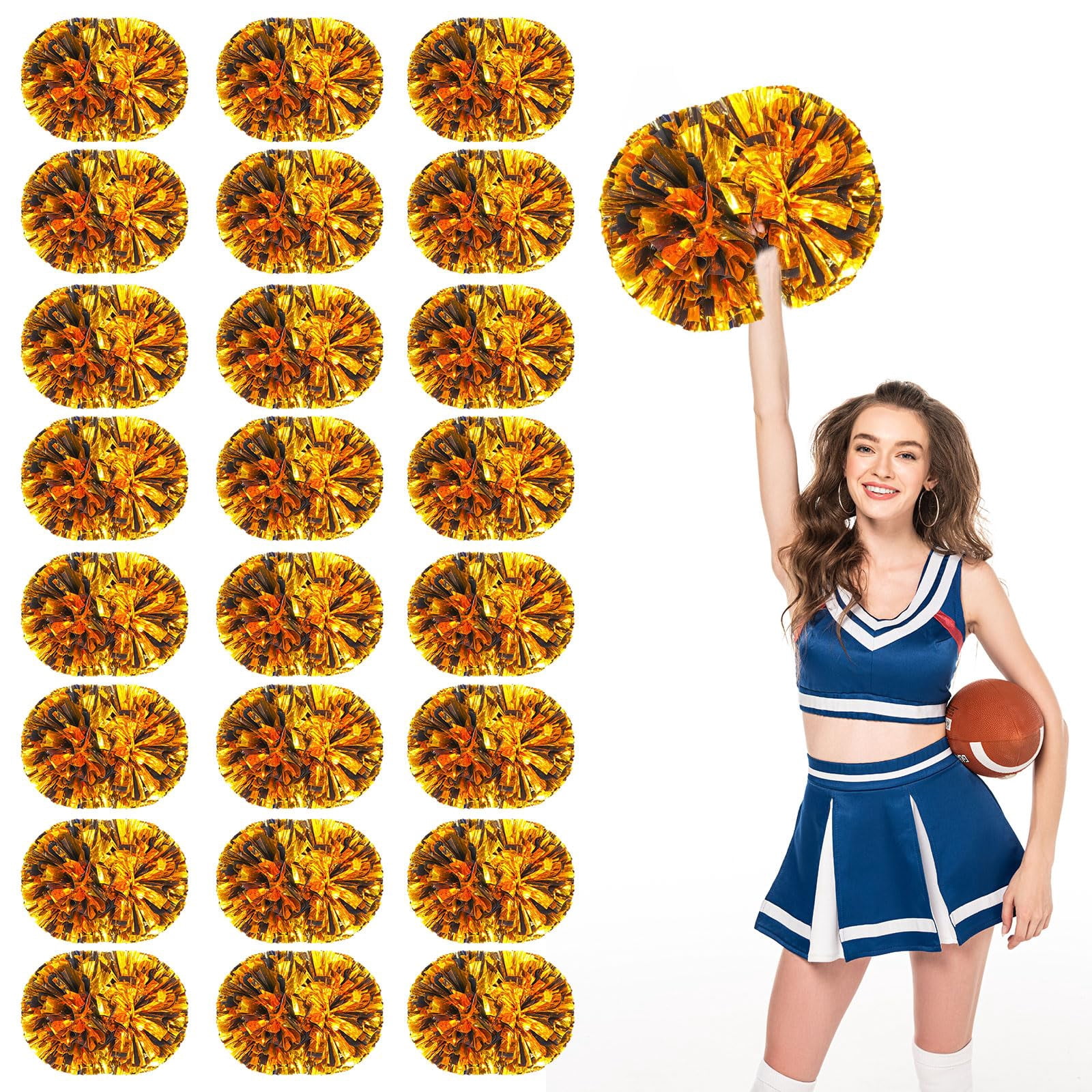 Pom Poms Cheer 24 Pcs with Handle, Cheerleading Handheld Squad Pompoms for Sports Team Spirit Games Dance Party Adults