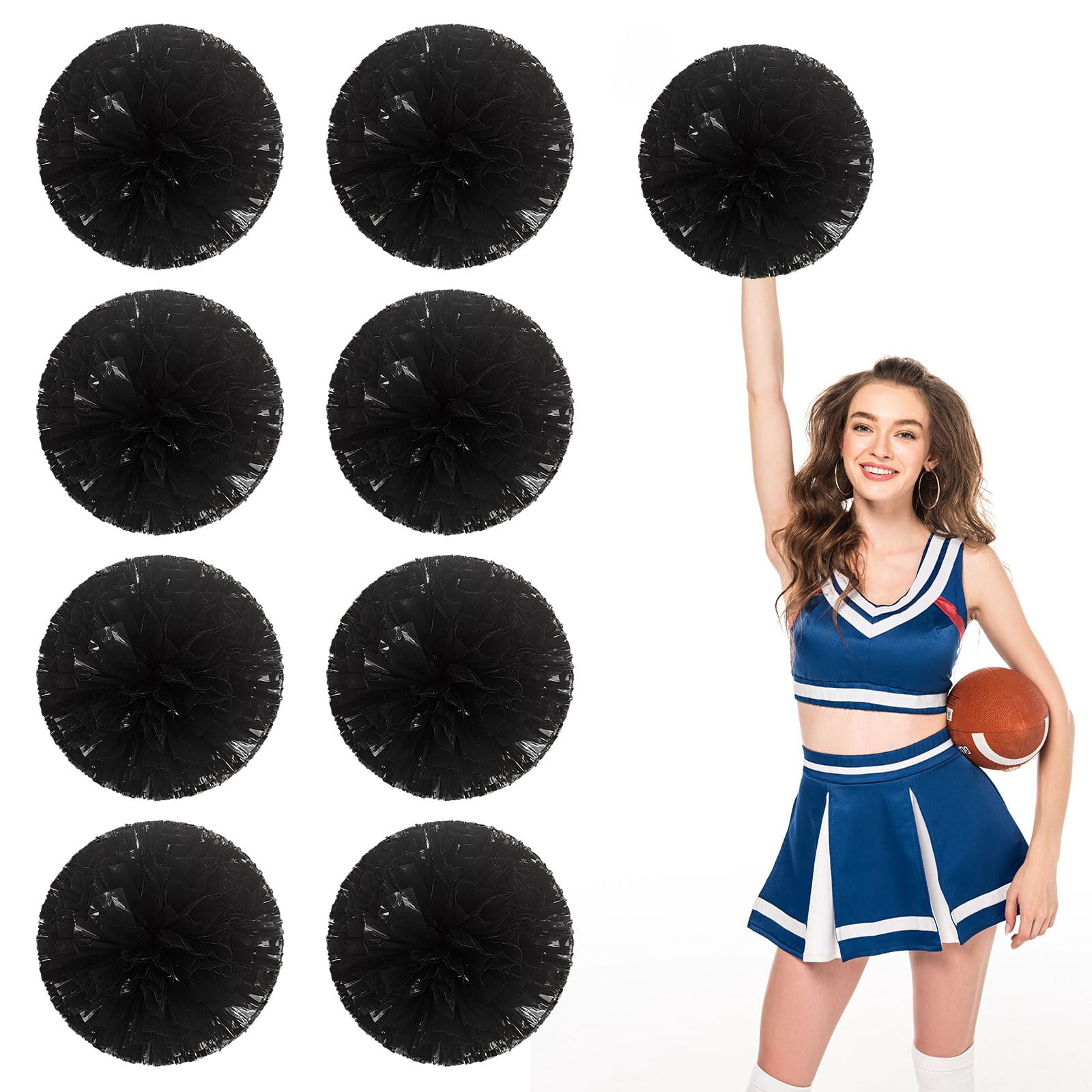 Pom Poms Cheer 8 Pcs with Four Finger Handle, Cheerleading Handheld Squad Pompoms for Sports Team Cheer Spirit Games Dance Party Adults