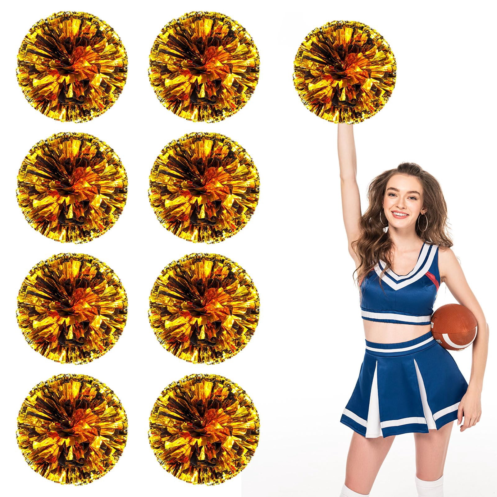 Pom Poms Cheer 8 Pcs with Four Finger Handle, Cheerleading Handheld Squad Pompoms for Sports Team Cheer Spirit Games Dance Party Adults