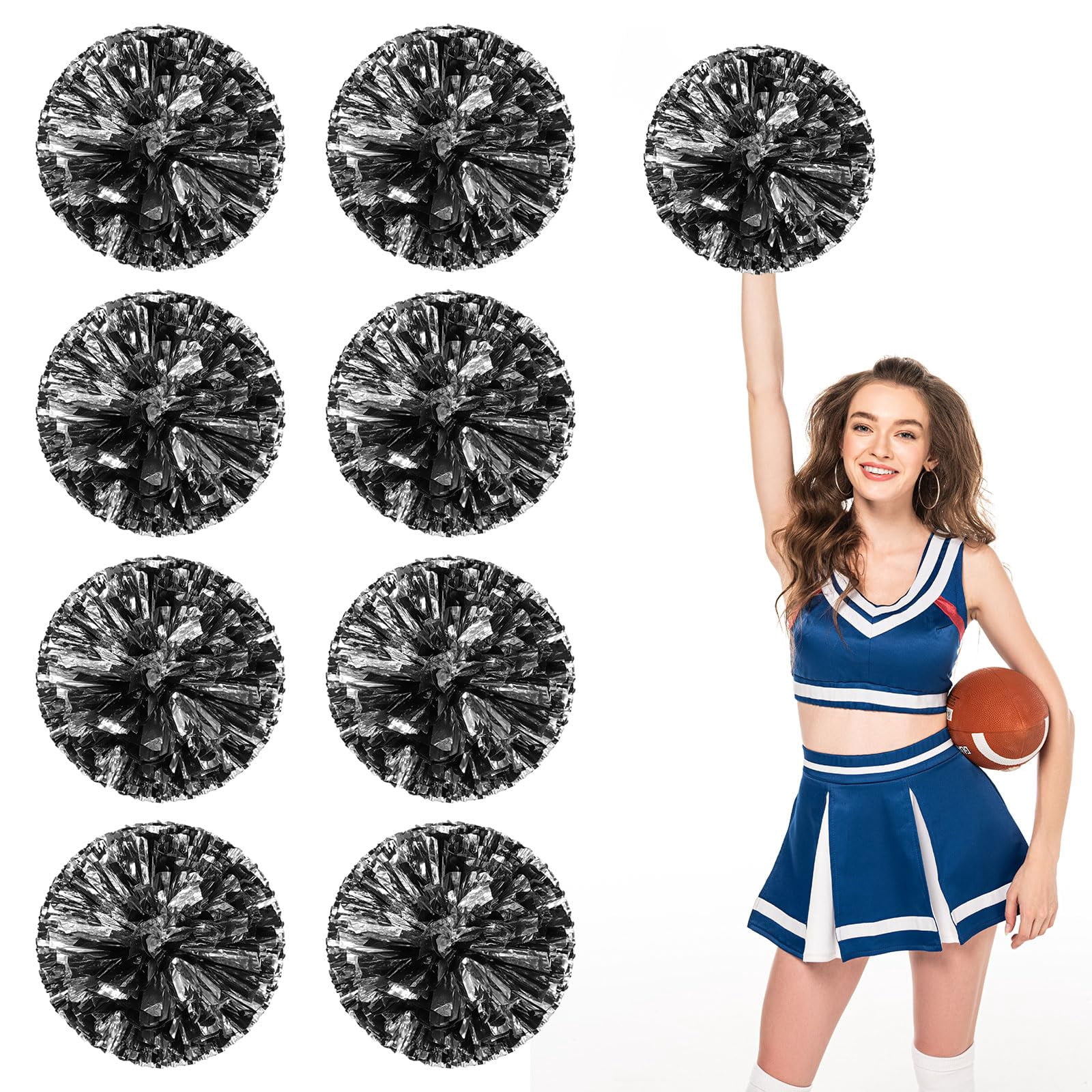 Pom Poms Cheer 8 Pcs with Four Finger Handle, Cheerleading Handheld Squad Pompoms for Sports Team Cheer Spirit Games Dance Party Adults
