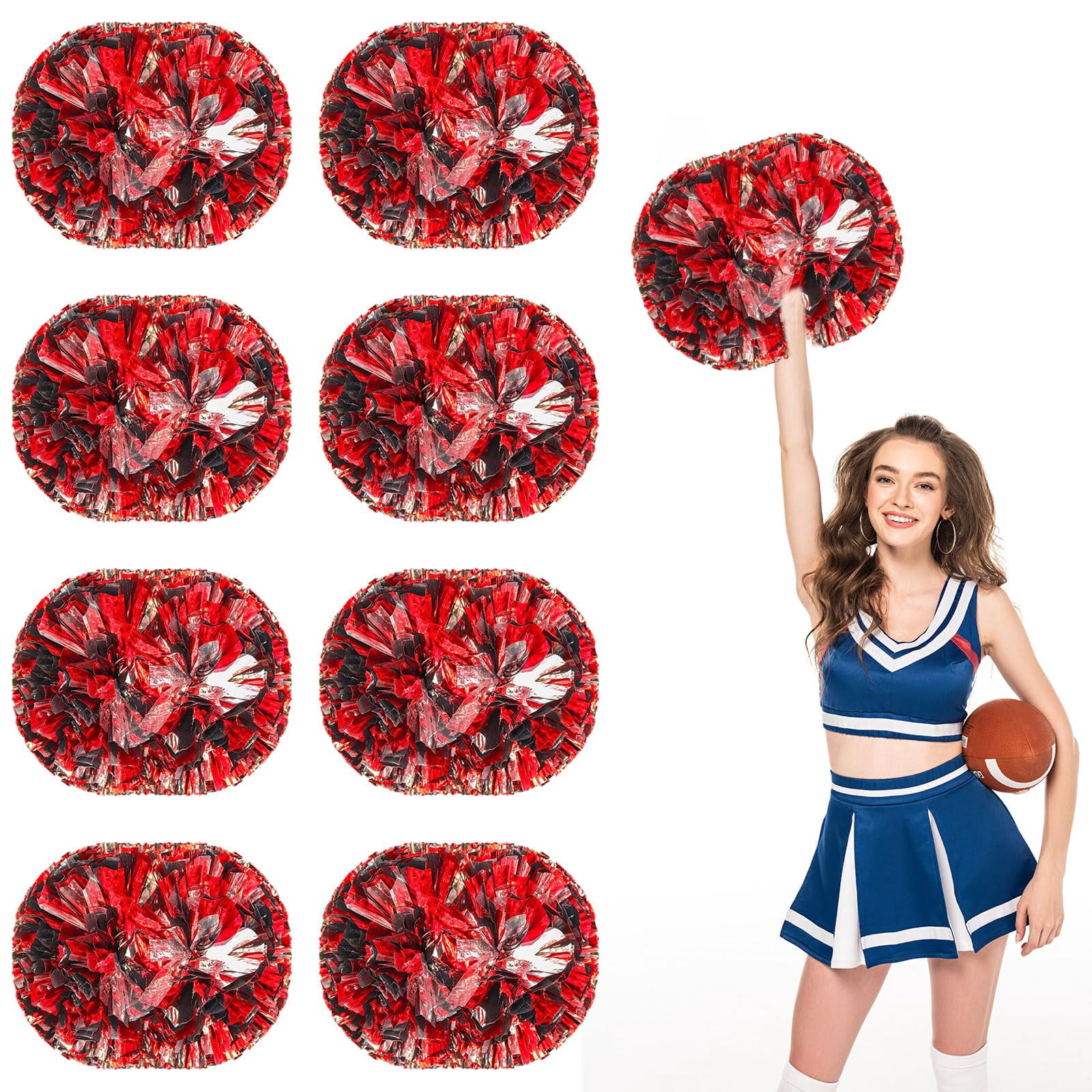 Pom Poms Cheer 8 Pcs with Handle, Cheerleading Handheld Squad Pompoms for Sports Team Spirit Games Dance Party Adults