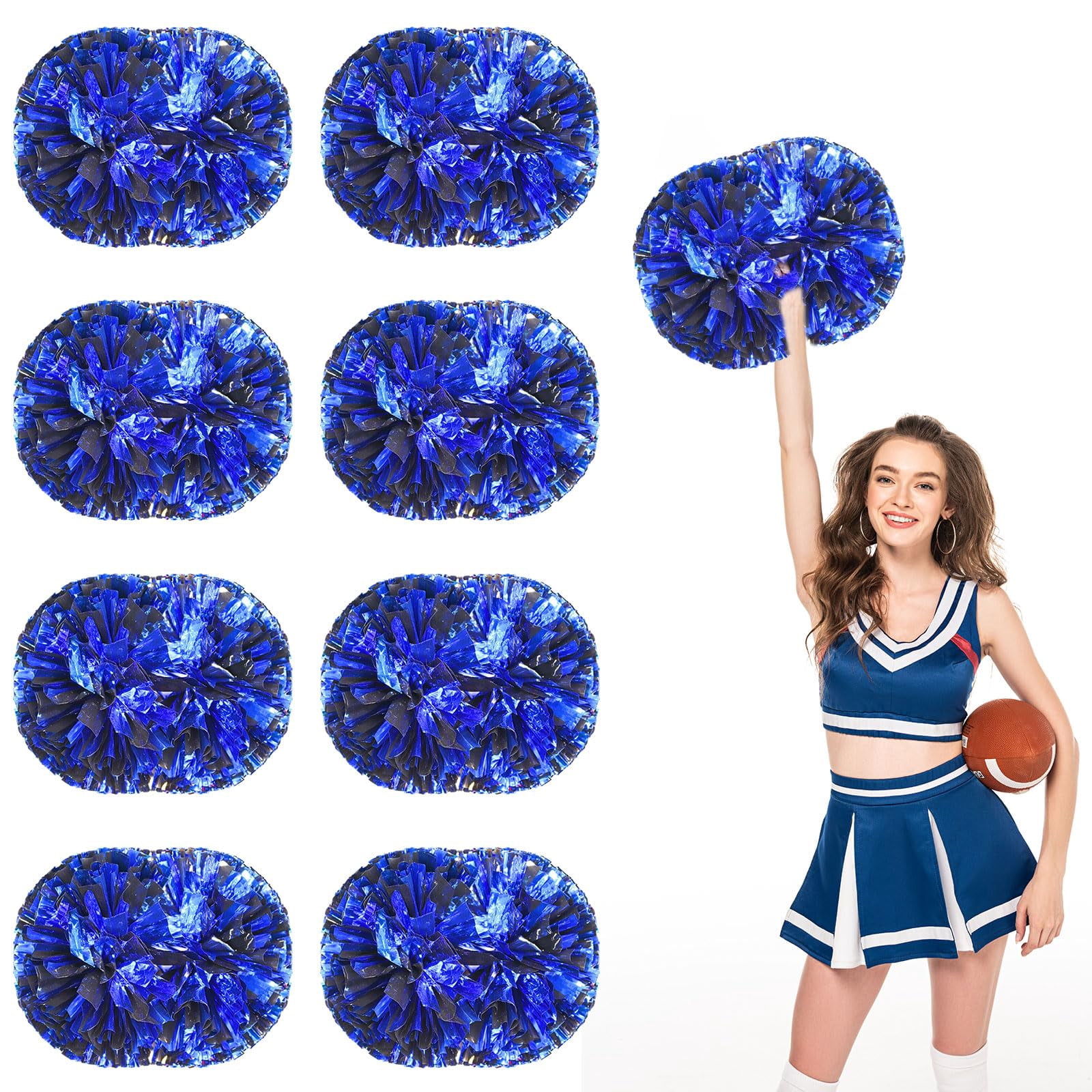 Pom Poms Cheer 8 Pcs with Handle, Cheerleading Handheld Squad Pompoms for Sports Team Spirit Games Dance Party Adults