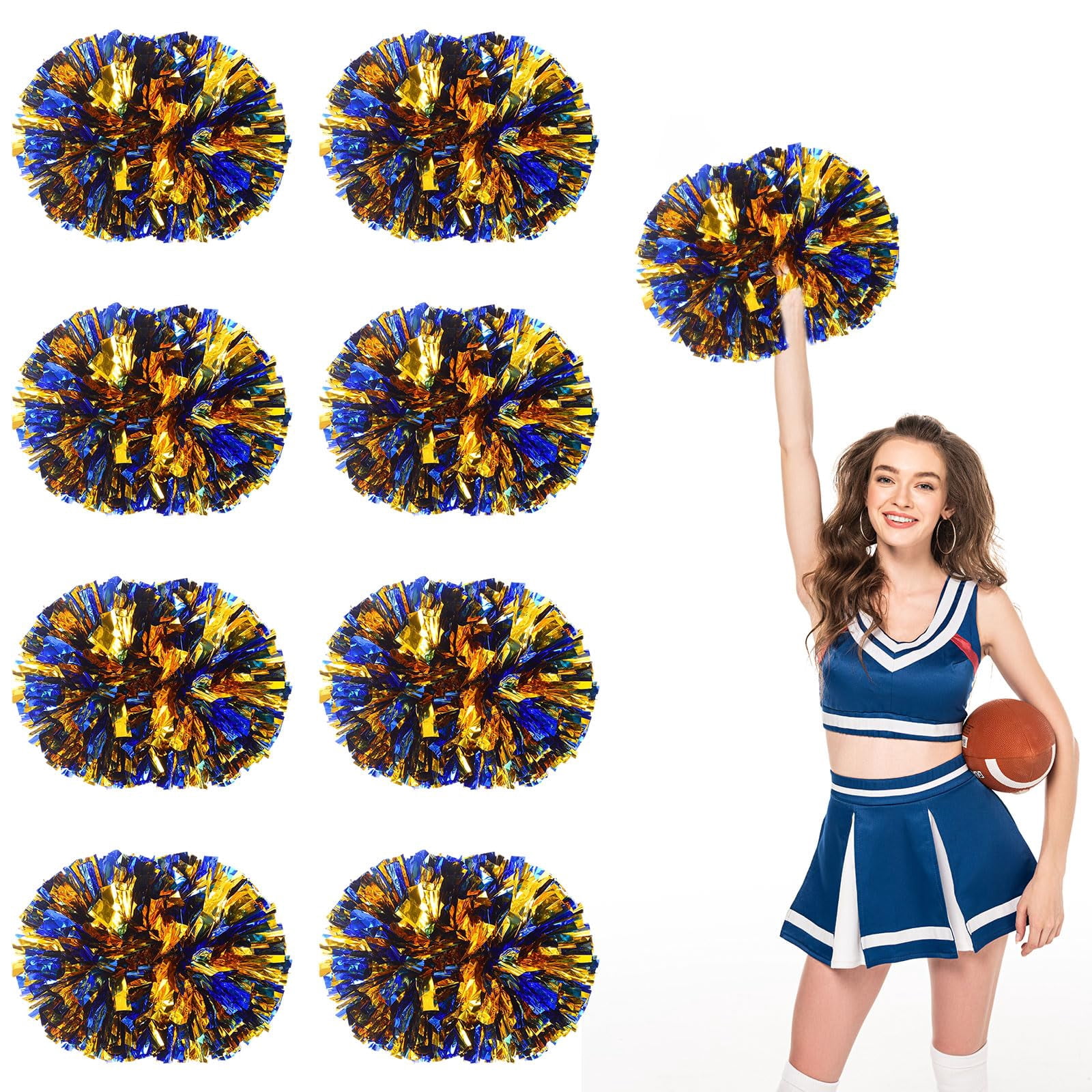 Pom Poms Cheer 8 Pcs with Handle, Cheerleading Handheld Squad Pompoms for Sports Team Spirit Games Dance Party Adults
