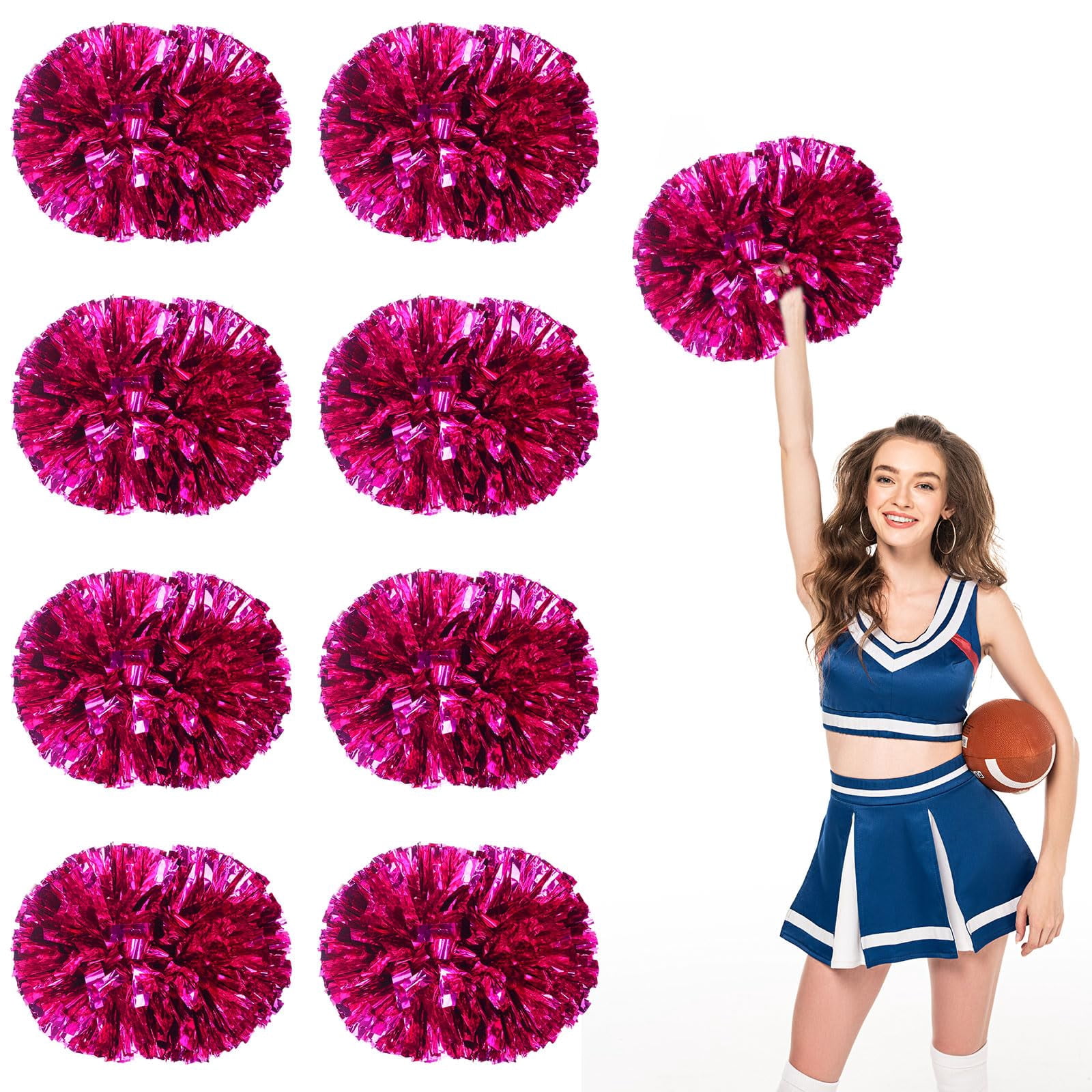 Pom Poms Cheer 8 Pcs with Handle, Cheerleading Handheld Squad Pompoms for Sports Team Spirit Games Dance Party Adults