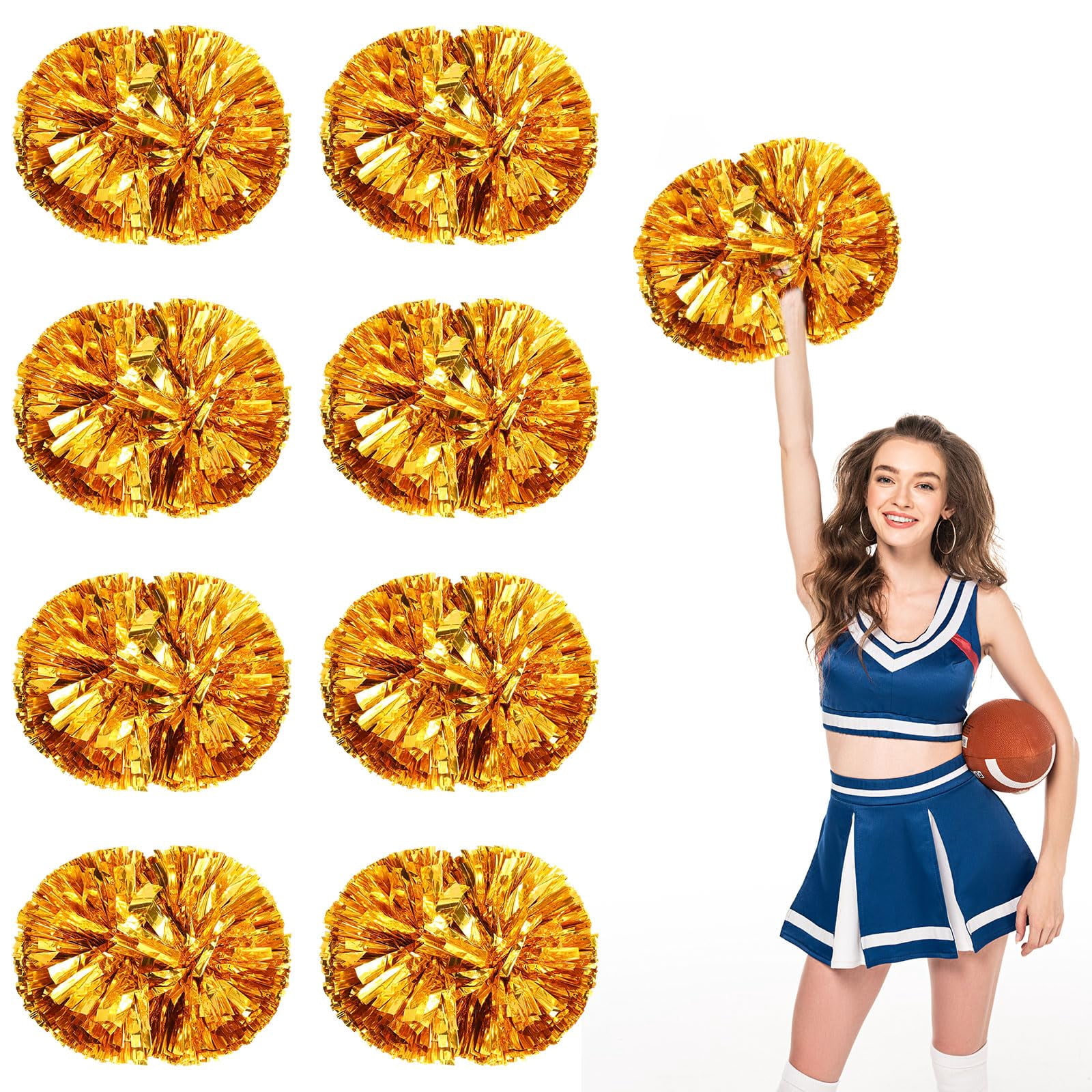 Pom Poms Cheer 8 Pcs with Handle, Cheerleading Handheld Squad Pompoms for Sports Team Spirit Games Dance Party Adults