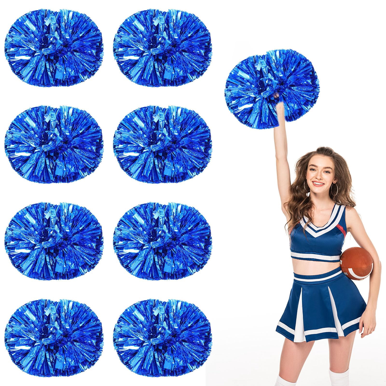 Pom Poms Cheer 8 Pcs with Handle, Cheerleading Handheld Squad Pompoms for Sports Team Spirit Games Dance Party Adults