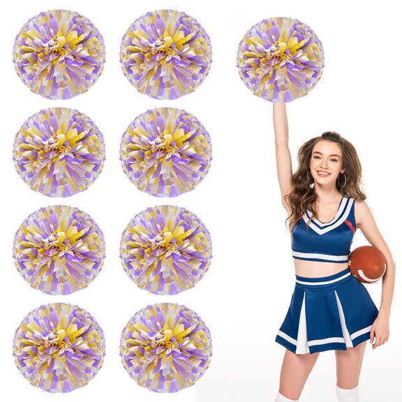 Pom Poms Cheer 8 Pieces- Cheerleading Pompoms Handheld Squad Set For Sports Team- Party- Festival- Adults Kids- Easy Fluff Design.