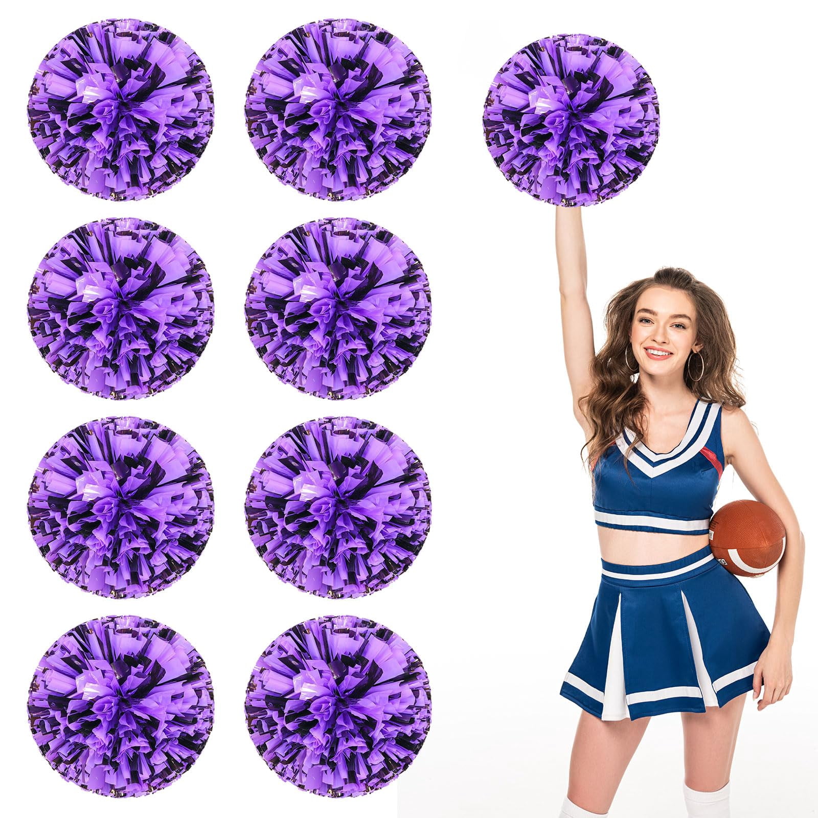 Cheer Pom Poms 8 Pcs Four Finger Handle, Cheerleading Handheld Squad Pompoms for Sports Team Cheer Spirit Games Dance Party Adults