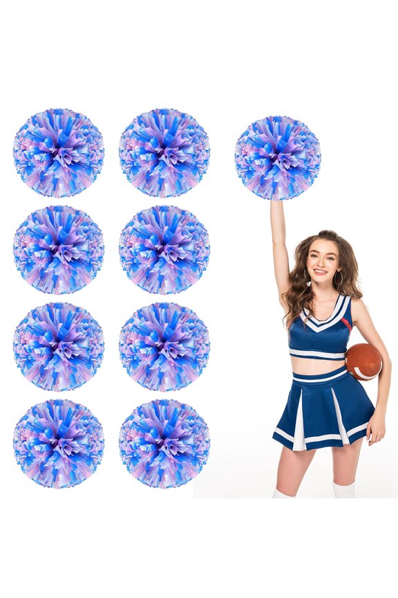 Pom Poms Cheer 8 Pieces, Cheerleading Pompoms Handheld Squad Set for Sports Team, Party, Festival, Adults Kids, Easy Fluff Design