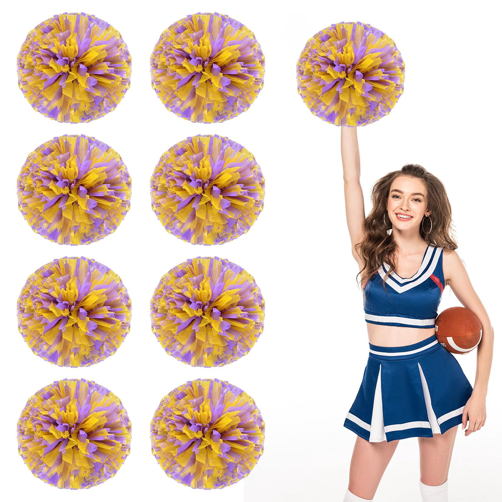 Pom Poms Cheer 8 Pieces, Cheerleading Pompoms Handheld Squad Set for Sports Team, Party, Festival, Adults Kids, Easy Fluff Design