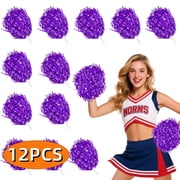 Pom Poms Cheerleading Sports Spirited Cheerleading Stuff Metallic Foil Pompoms with Plastic Handles for Rooters Cheering Squad Team Spirit Sports 12Pcs Purple