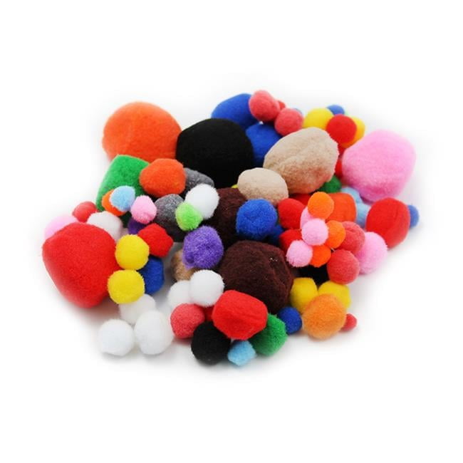 Pom Poms Furry Balls, Assorted Sizes & Colors - 100 Count - Pack of 6