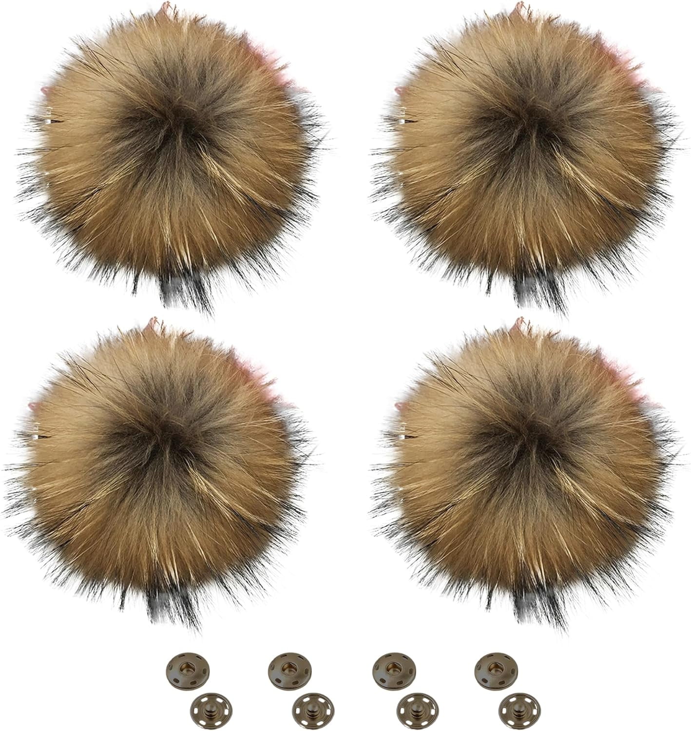 Pom Poms for Hats:Handmade Fluffy Pom Poms for Beanies,4 Inch Pom Pom Balls for Knitting Hats with Snap Buttons,Womens Pompoms for Hats Bags Keychain Accessories,4PCS